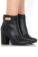 Rashida Black Snakeskin Buckle Ankle Boots