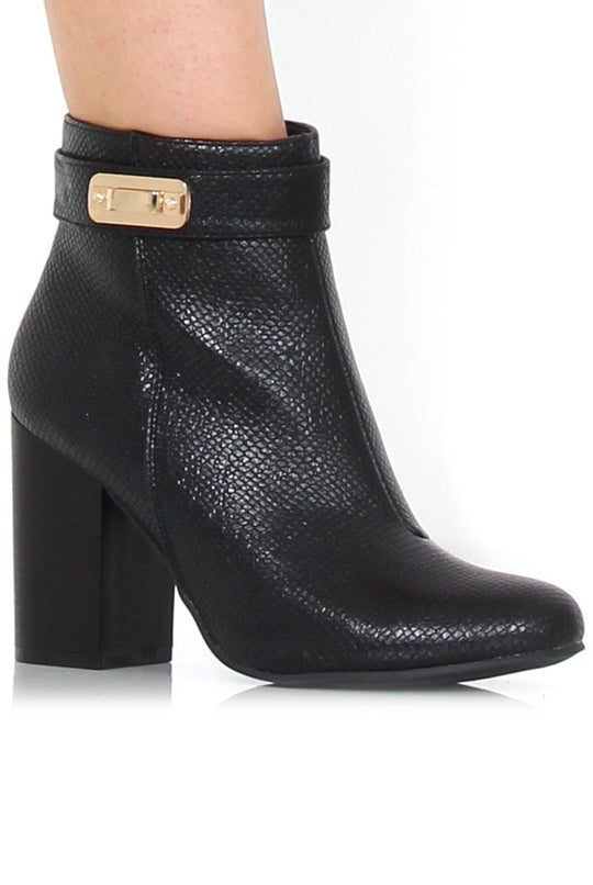 Rashida Black Snakeskin Buckle Ankle Boots