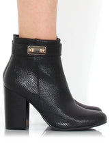 Rashida Black Snakeskin Buckle Ankle Boots