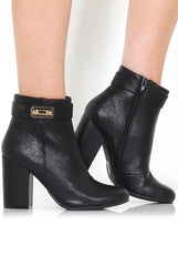 Rashida Black Snakeskin Buckle Ankle Boots