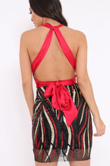 Red and Sequin Halterneck Dress - Adrianna