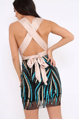 Nude and Sequin Halterneck Dress - Adrianna