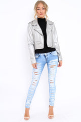 Silver Metallic Leather Jacket - Adrienne