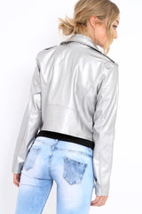 Silver Metallic Leather Jacket - Adrienne