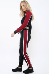 Black And Wine Colour Block Tracksuit - Adryanna