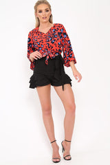Black Ruffle Trim Belted Shorts - Afra
