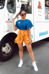 Yellow Ruffle Trim Belted Shorts - Afra