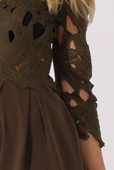 Khaki Floral Crochet Playsuit - Agatha