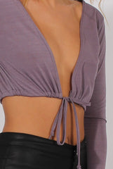 Lilac Plunge Drawstring Crop Top - Aggie