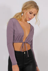 Lilac Plunge Drawstring Crop Top - Aggie
