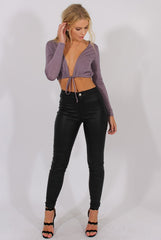 Lilac Plunge Drawstring Crop Top - Aggie