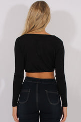 Black Plunge Drawstring Crop Top - Aggie