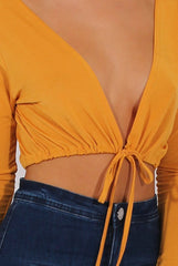 Yellow Plunge Drawstring Crop Top - Aggie