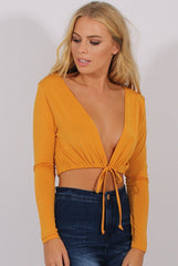 Yellow Plunge Drawstring Crop Top - Aggie