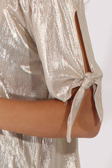 Light Gold Metallic Bardot Cold Shoulder Top - Aiko