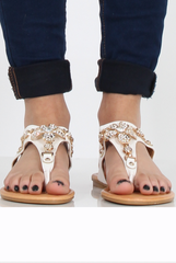 White Flower Diamante Sandals - Ailish