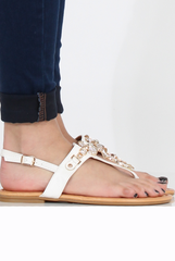 White Flower Diamante Sandals - Ailish