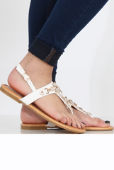 White Flower Diamante Sandals - Ailish
