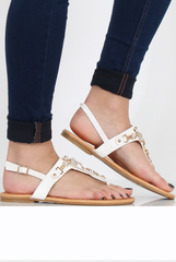 White Flower Diamante Sandals - Ailish
