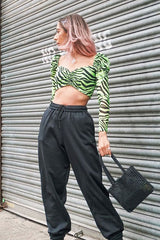 Lime Animal Print Mesh Puff Sleeve Crop Top - Kiarra