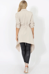 Ivory Belted Waterfall Duster Jacket - Aisla