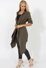 Khaki Belted Waterfall Duster Jacket - Aisla