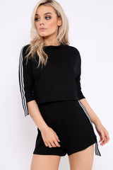 Black Extreme Side Sports Trim Loungewear Set - Aiyana