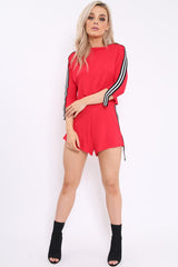 Red Extreme Side Sports Trim Loungewear Set - Aiyana