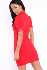 Red Button Detail Plunge Wrap Blazer Dress - Aizah