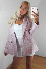 Pink Check Woven Blazer - Akeira