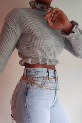 Grey Ruffle Hem Chunky Knit Crop Jumper - Alannah