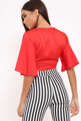 Red Satin Tie Crop Top - Alara