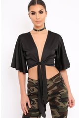 Black Satin Tie Crop Top - Alara