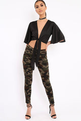 Black Satin Tie Crop Top - Alara