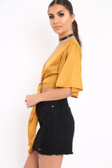 Mustard Satin Tie Crop Top - Alara