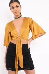Mustard Satin Tie Crop Top - Alara
