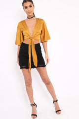 Mustard Satin Tie Crop Top - Alara