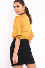 Mustard Satin Tie Crop Top - Alara