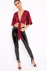 Wine Satin Tie Crop Top - Alara