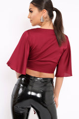 Wine Satin Tie Crop Top - Alara