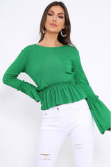 Green Rib Ruffle Top - Alaria