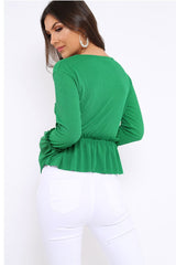Green Rib Ruffle Top - Alaria