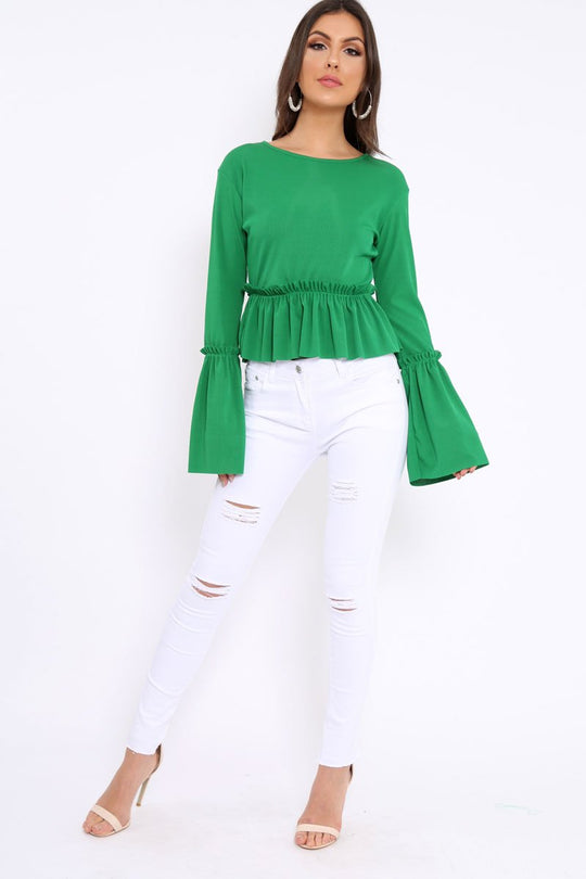 Green Rib Ruffle Top - Alaria