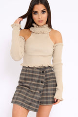 Brown Check Gold Buttoned Skort - Lawrence