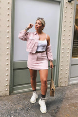 Light Pink Denim Skirt and Jacket Co-ord - Viola