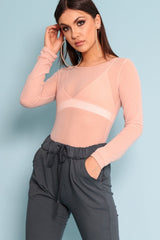 Nude Mesh Long Sleeved Bodysuit - Alesa