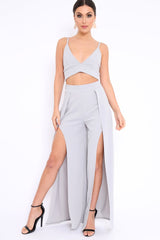 Grey Bralet and Split Front Wide Trousers Co-ord - Alesana