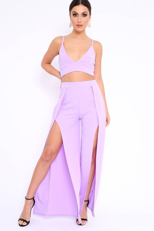 Lilac Bralet and Split Front Wide Trousers Co-ord - Alesana
