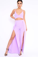 Lilac Bralet and Split Front Wide Trousers Co-ord - Alesana