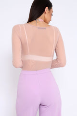 Nude Mesh Long Sleeved Bodysuit - Alesa